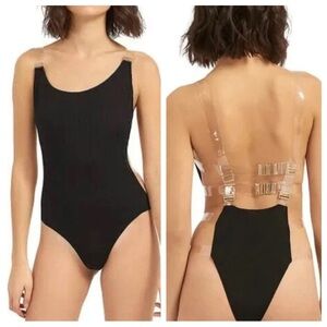 New! Bluebella Tao Black Bodysuit with clear straps 1955
